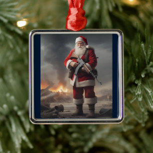 Ornement Carré Argenté Deuxième amendement Père Noël Funny Christmas