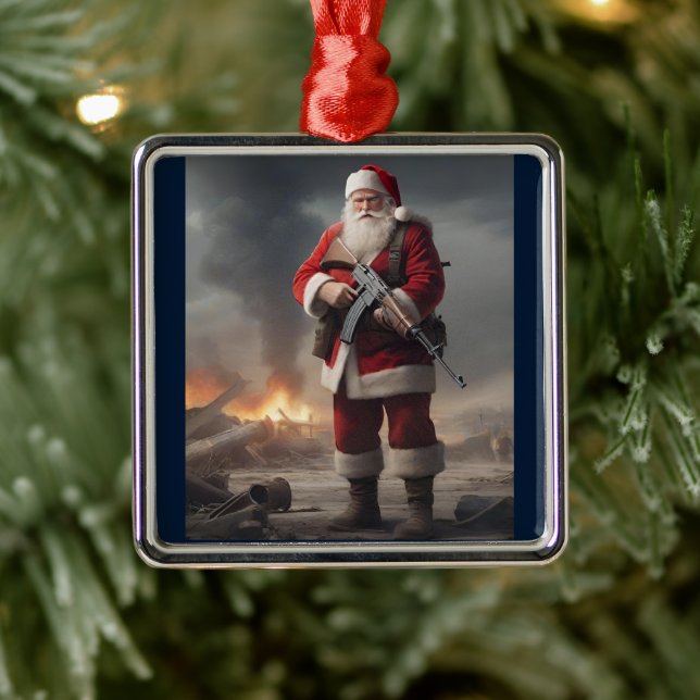Ornement Carré Argenté Deuxième amendement Père Noël Funny Christmas (Arbre)