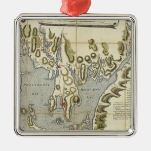 Ornement Carré Argenté Diagramme topographique de la baie de Narraganset