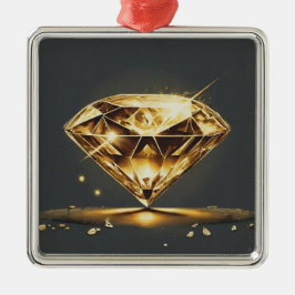 Ornement Carré Argenté Diamant jaune et noir