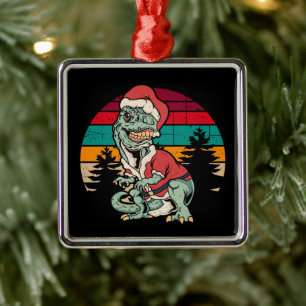 Ornement Carré Argenté Dinosaur Christmas