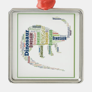 Ornement Carré Argenté Dinosaur Word Art
