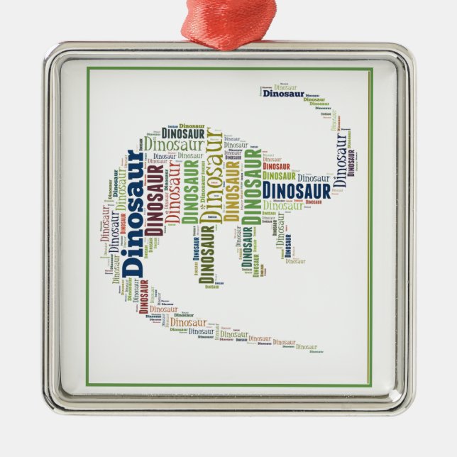 Ornement Carré Argenté Dinosaur Word Art (Devant)