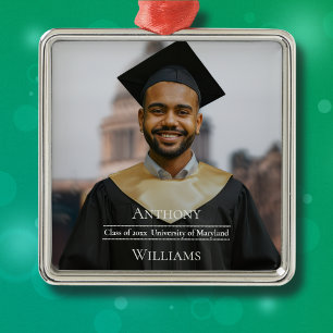 Ornement Carré Argenté Diplôme Minimaliste Photo Complète