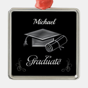Ornement Carré Argenté Diplôme Noir & Argent, Casquette & Diplôme