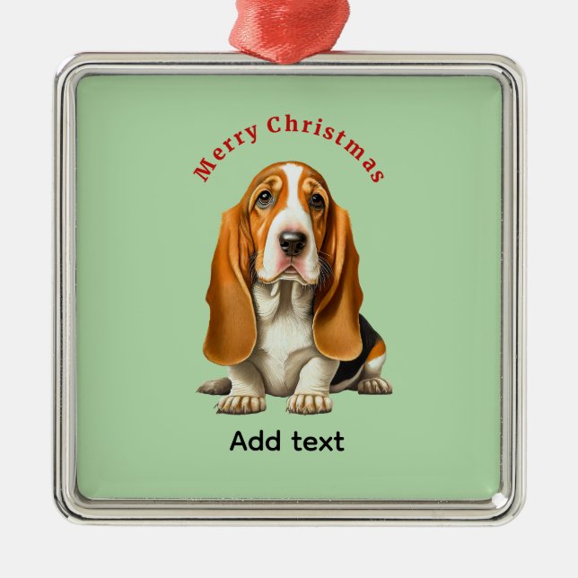 Ornement Carré Argenté Dog, Basset Hound Template, Christmas  (Devant)