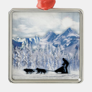 Ornement Carré Argenté Dogsledding