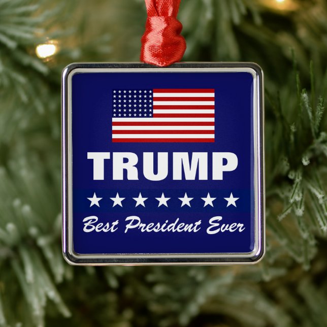 ORNEMENT CARRÉ ARGENTÉ DONALD TRUMP MEILLEUR PRÉSIDENT JAMAIS NOËL (Arbre)