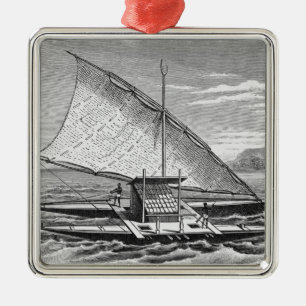 Ornement Carré Argenté Double canoë de Fijian de l'histoire de