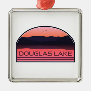 Ornement Carré Argenté Douglas Lake Tennessee Red Sunrise