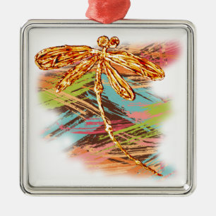 Ornement Carré Argenté Dragonfly orange Splash