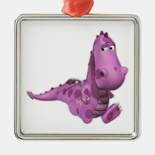 Ornement Carré Argenté Dragons de dessin animé pour bébé : Fumé (Devant)