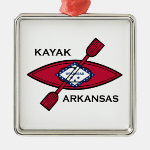 Ornement Carré Argenté Drapeau de Kayak Arkansas