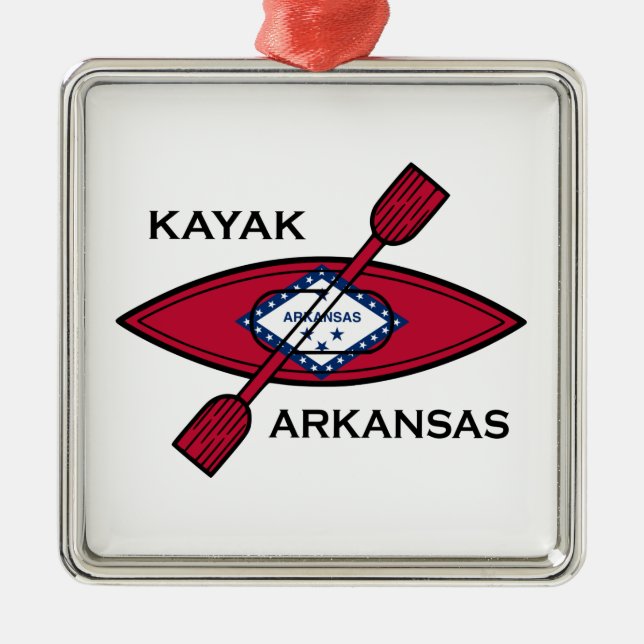 Ornement Carré Argenté Drapeau de Kayak Arkansas (Devant)