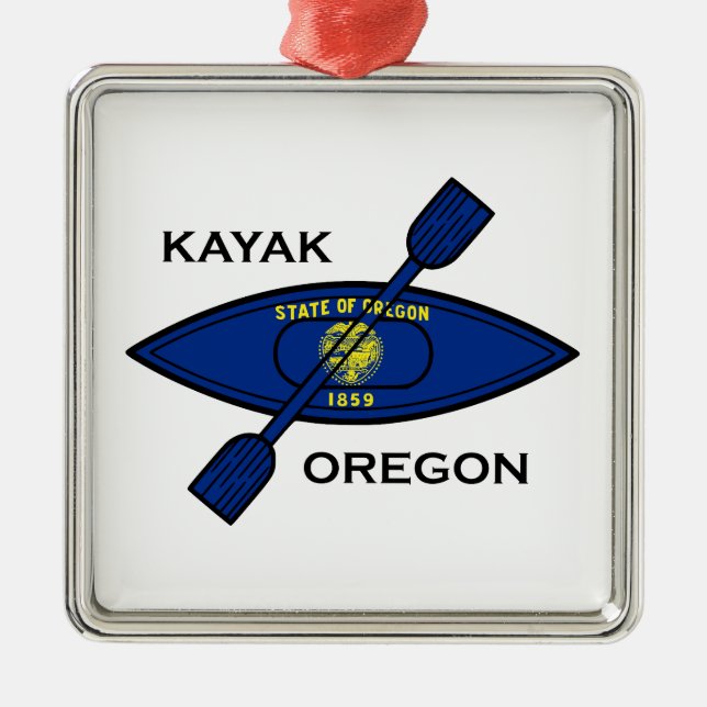 Ornement Carré Argenté Drapeau de Kayak Oregon (Devant)