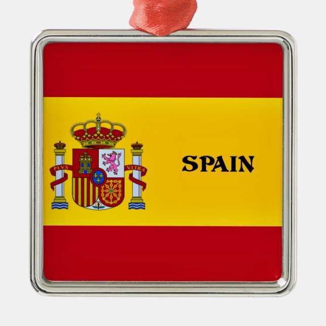 Ornement Carré Argenté Drapeau de l'Espagne (Devant)
