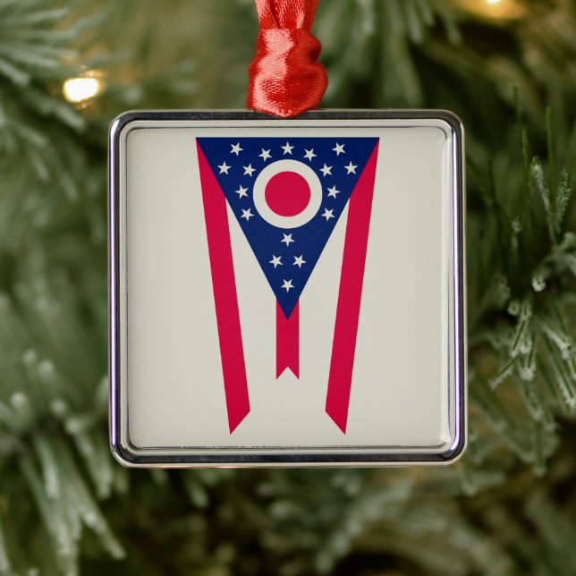 Ornement Carré Argenté Drapeau de l'Ohio : la bannière Buckeye State (Arbre)