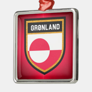Ornement Carré Argenté Drapeau du Groenland