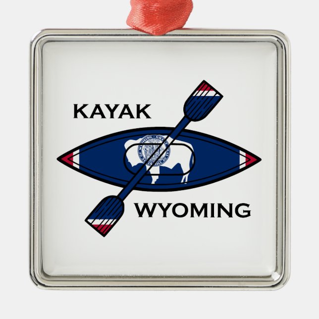 Ornement Carré Argenté Drapeau du Kayak Wyoming (Devant)