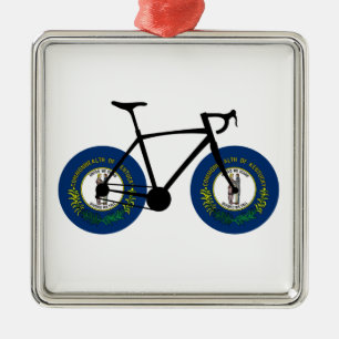 Ornement Carré Argenté Drapeau du Kentucky à vélo