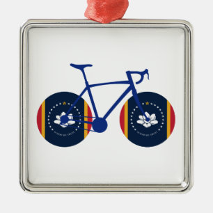 Ornement Carré Argenté Drapeau du Mississippi à vélo