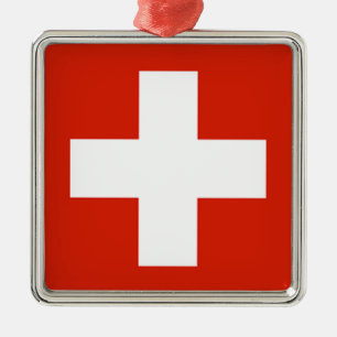 Ornement Carré Argenté Drapeau - Flagge - Fahne - Suisse - Schweiz