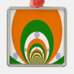 Ornement Carré Argenté Drapeau indien Kaleidoscope : Unité et patriotisme
