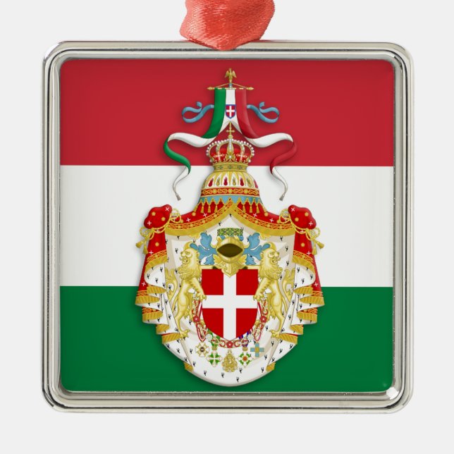 Ornement Carré Argenté Drapeau italien avec insigne du Royaume d'Italie (Devant)