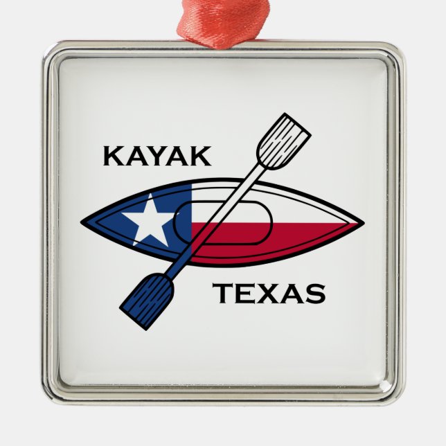Ornement Carré Argenté Drapeau Kayak Texas (Devant)