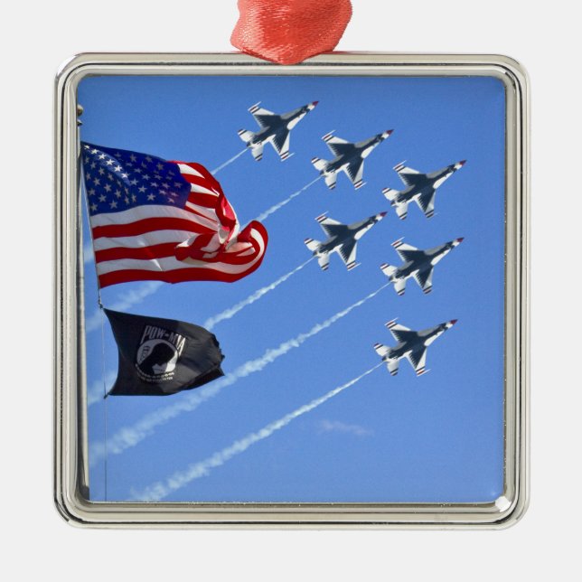 Ornement Carré Argenté Drapeau Thunderbird Jets USA MIA/POW (Devant)