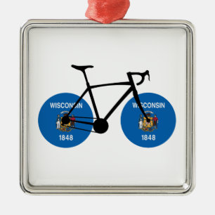 Ornement Carré Argenté Drapeau Wisconsin Cyclisme