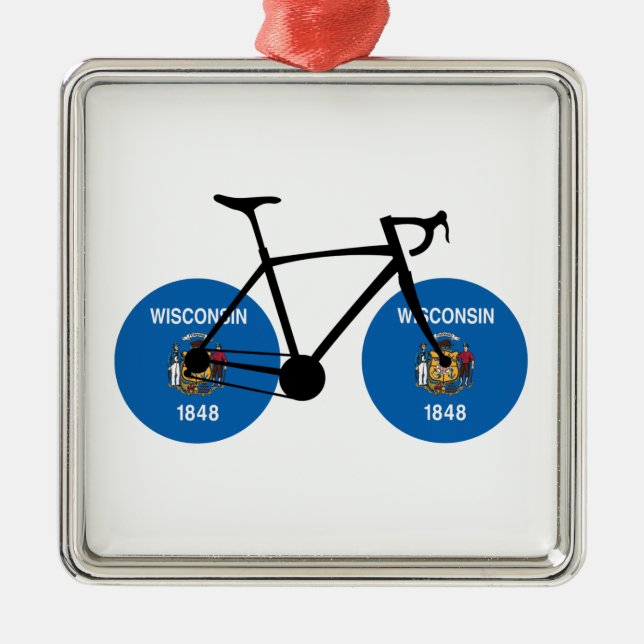 Ornement Carré Argenté Drapeau Wisconsin Cyclisme (Devant)