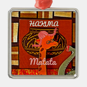 Ornement Carré Argenté Drôle Giraffe avec texte cool Hakuna Matata
