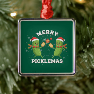 Ornement Carré Argenté Drôle Joyeux Picklemas Joli Noël Pickleball