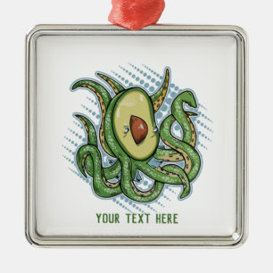 Ornement Carré Argenté Drôle Octopus Avocado