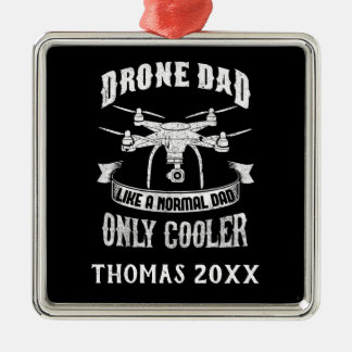 Ornement Carré Argenté Drone papa personnalisé Cool Multirotor Quadcopter