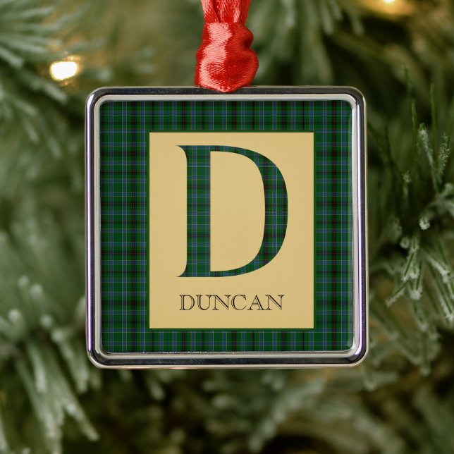 Ornement Carré Argenté Duncan Tartan Monogramme D (Arbre)
