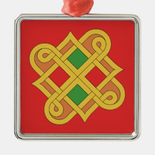 Ornement Carré Argenté Durrow Knotwork 2016 Rouge et Vert