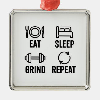 Ornement Carré Argenté Eat. Sleep. Grind. Repeat