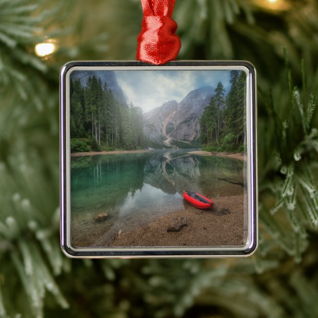 Ornement Carré Argenté Eau | Lac Tyrol du Sud, Italie (Arbre)