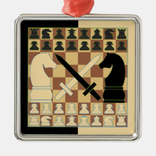 ORNEMENT CARRÉ ARGENTÉ ÉCHECS