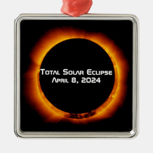 Ornement Carré Argenté Éclipse solaire totale 2024