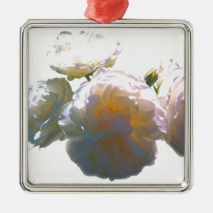 Ornement Carré Argenté Elégant blanc pêche orange roses