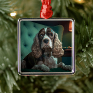 Ornement Carré Argenté Elégant Cocker Spaniel Classic Portrait Design
