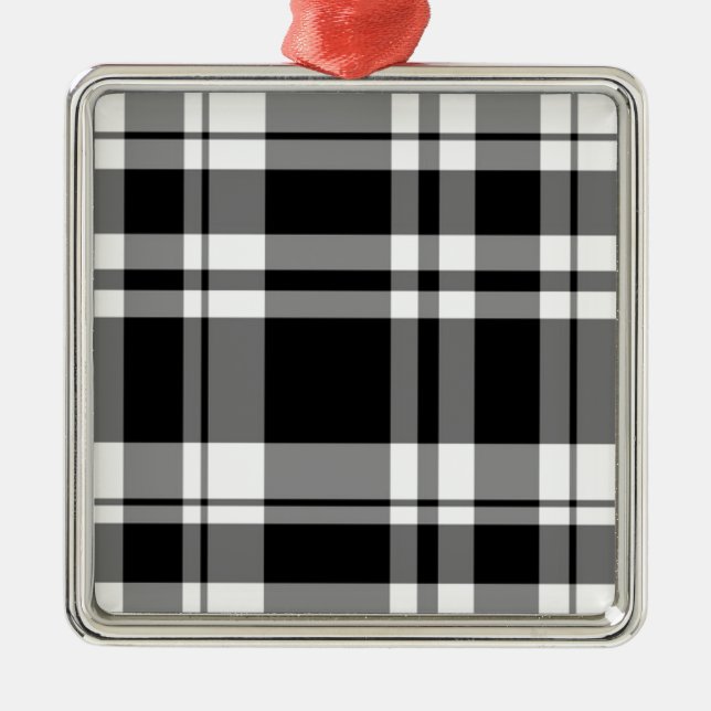 Ornement Carré Argenté élégant motif en plaid blanc noir (Devant)