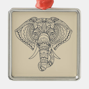 Ornement Carré Argenté Élément tribal éléphant art animalier africain