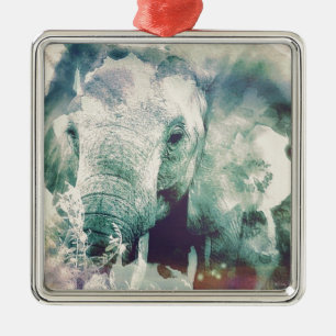 Ornement Carré Argenté Eléphant