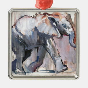 Ornement Carré Argenté Éléphant 2012 de bébé