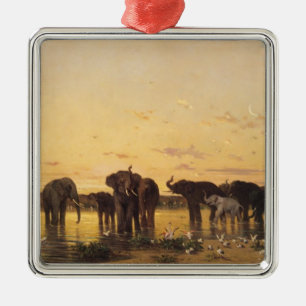 Ornement Carré Argenté Éléphants africains