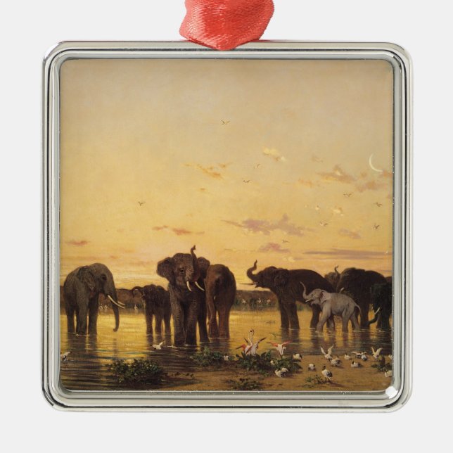 Ornement Carré Argenté Éléphants africains (Devant)